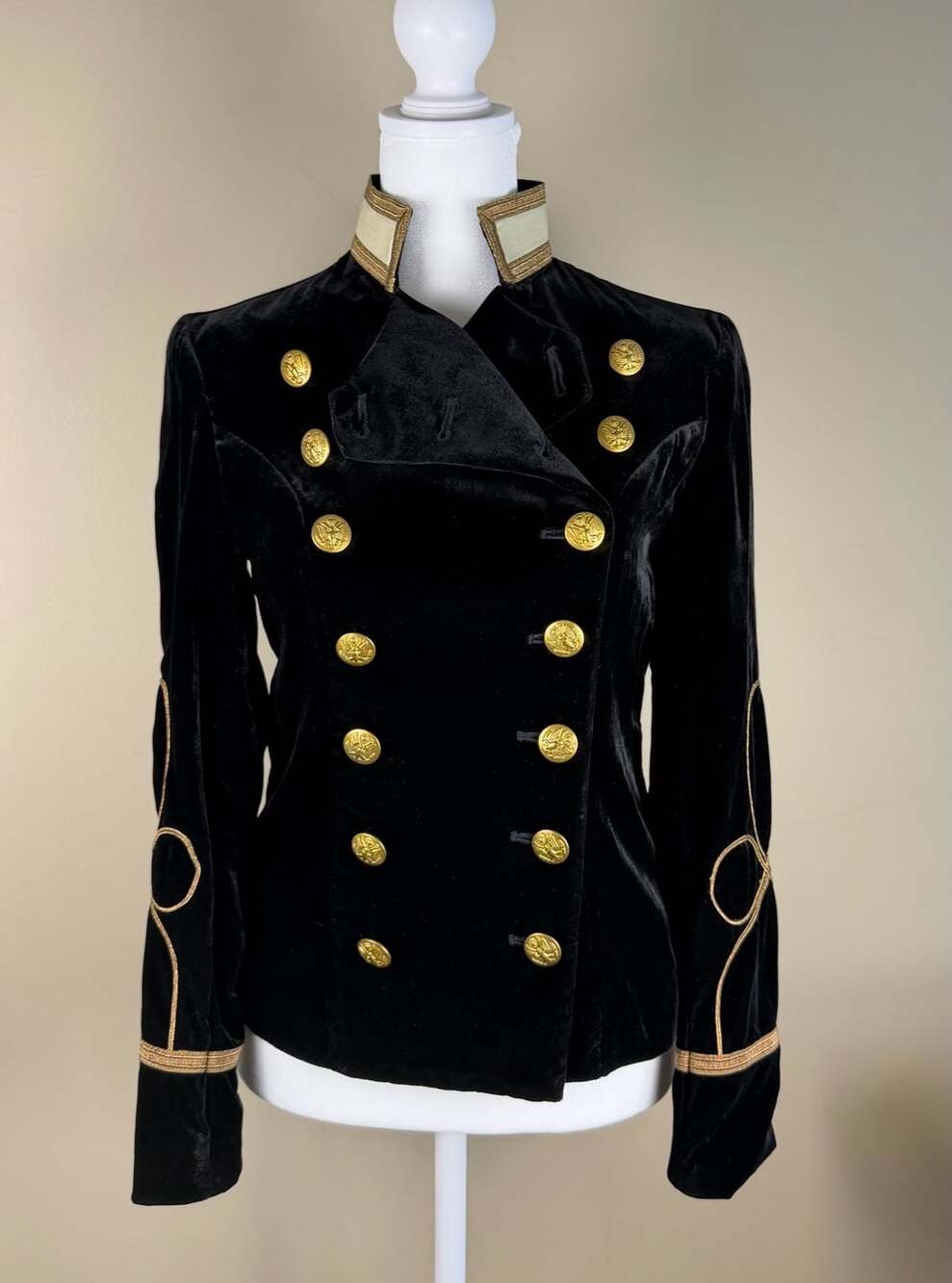 Denim & Supply Ralph Lauren Black Velvet Military Jacket XS Women Gold Buttons